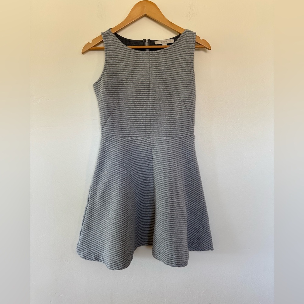 LOFT Gray Striped Sleeveless Dress